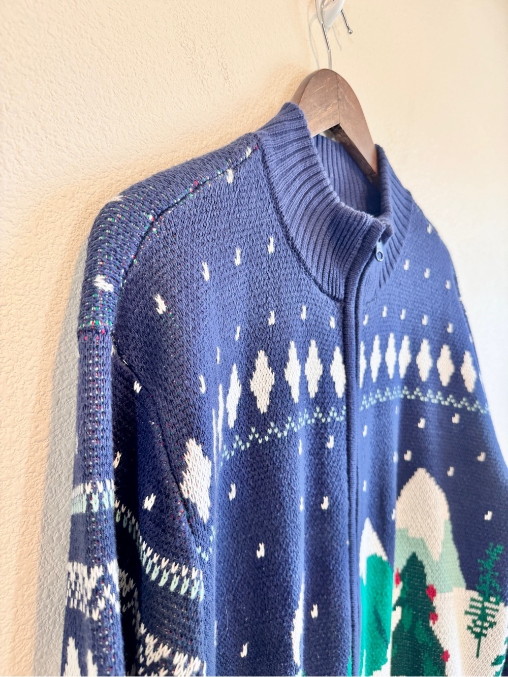 Coldwater Creek Cottagecore Christmas Snow Scene Zip Cardigan Sweater Large E21 - Picture 3 of 11